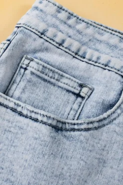 New Dear-Lover Acid Wash Crossed Raw Edge Denim Shorts Light Blue