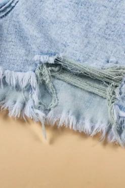 New Dear-Lover Acid Wash Crossed Raw Edge Denim Shorts Light Blue