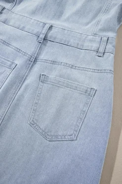 Outlet Dear-Lover Acid Wash Flap Pockets Frayed Denim Dress Light Blue