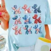Fashion Dear-Lover American Flag Balloon Dogs Print Crew Neck T Shirt Light Blue