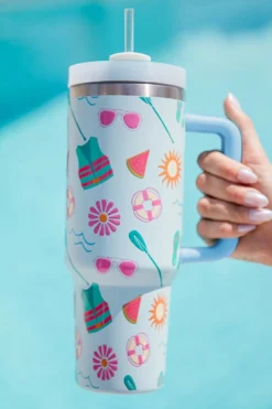 Hot Dear-Lover Beach Day Fun Pattern Cup with Handle 40oz Light Blue