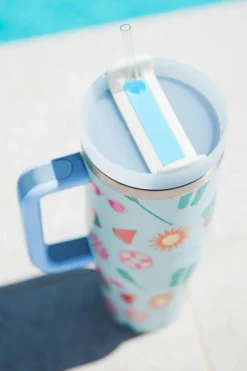 Hot Dear-Lover Beach Day Fun Pattern Cup with Handle 40oz Light Blue