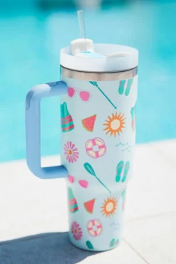 Hot Dear-Lover Beach Day Fun Pattern Cup with Handle 40oz Light Blue