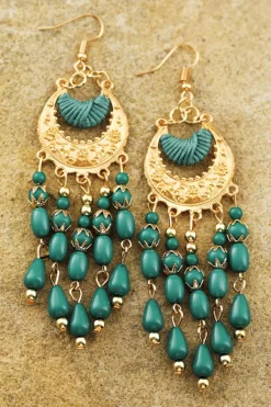 New Dear-Lover Boho Beaded Tassel Alloy Charm Earrings Light Blue