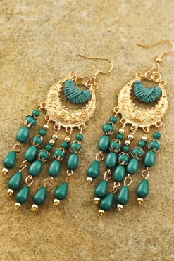 New Dear-Lover Boho Beaded Tassel Alloy Charm Earrings Light Blue