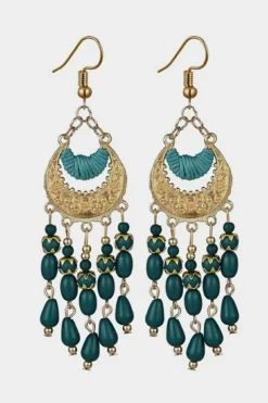 New Dear-Lover Boho Beaded Tassel Alloy Charm Earrings Light Blue