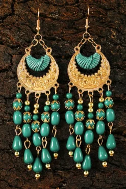 New Dear-Lover Boho Beaded Tassel Alloy Charm Earrings Light Blue