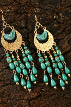 New Dear-Lover Boho Beaded Tassel Alloy Charm Earrings Light Blue