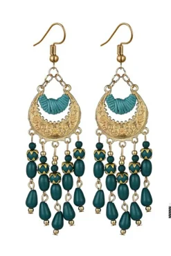 New Dear-Lover Boho Beaded Tassel Alloy Charm Earrings Light Blue