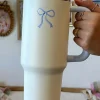 Hot Dear-Lover Bow Knot Color Block Handle Tumbler 40Z Light Blue