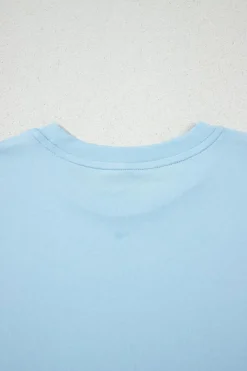 Fashion Dear-Lover Bright Casual Plain Crew Neck Tee Light Blue
