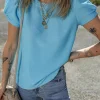 Outlet Dear-Lover Bubble Sleeve Solid Color Elegant T-Shirt Light Blue