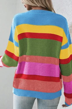 Fashion Dear-Lover Colorblock Mixed Textured Drop Shoulder Sweater Light Blue