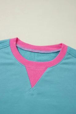 Outlet Dear-Lover Colorblock Patchwork Crew Neck Loose Sweatshirt Light Blue