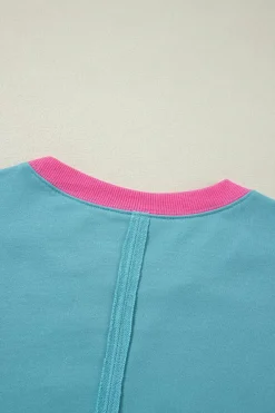 Outlet Dear-Lover Colorblock Patchwork Crew Neck Loose Sweatshirt Light Blue