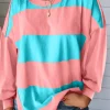 Online Dear-Lover Colorblock Striped Drop Shoulder Loose Top Light Blue