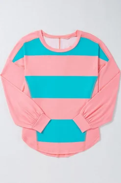 Online Dear-Lover Colorblock Striped Drop Shoulder Loose Top Light Blue
