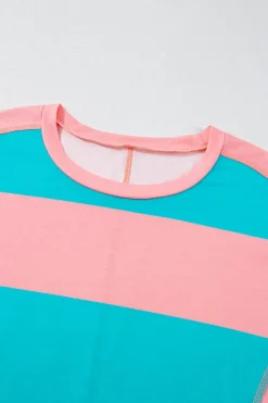 Online Dear-Lover Colorblock Striped Drop Shoulder Loose Top Light Blue