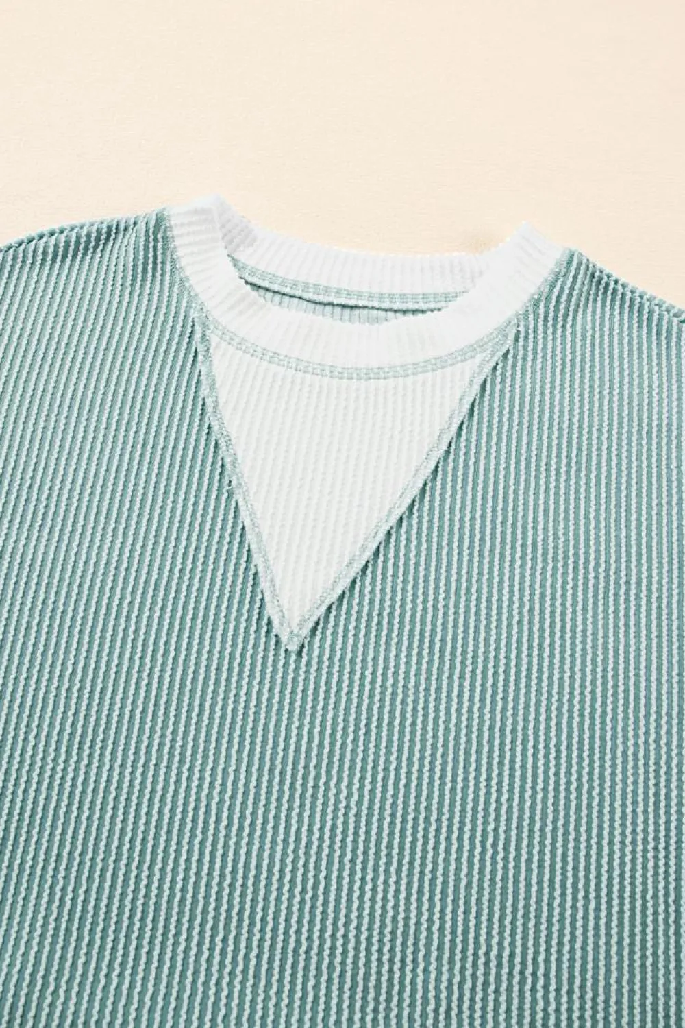 Clearance Dear-Lover Corded Colorblock Drop Shoulder Loose Top Light Blue