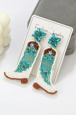 Outlet Dear-Lover Cowboy Boots Rice Bead Dangle Earrings Light Blue