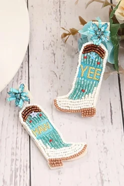 Outlet Dear-Lover Cowboy Boots Rice Bead Dangle Earrings Light Blue