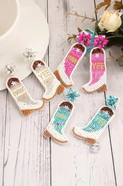 Outlet Dear-Lover Cowboy Boots Rice Bead Dangle Earrings Light Blue