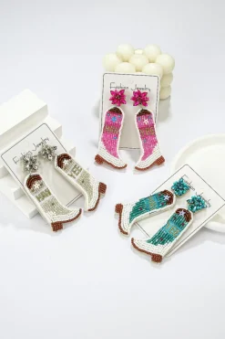 Outlet Dear-Lover Cowboy Boots Rice Bead Dangle Earrings Light Blue