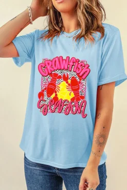 Sale Dear-Lover Crawfish Season Fashion Graphic T Shirt Light Blue