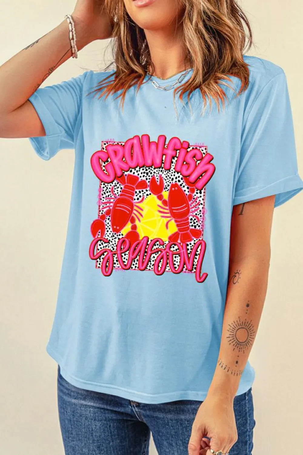 Sale Dear-Lover Crawfish Season Fashion Graphic T Shirt Light Blue