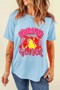 Sale Dear-Lover Crawfish Season Fashion Graphic T Shirt Light Blue