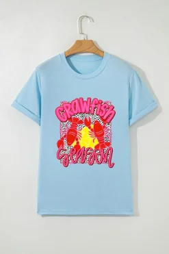 Sale Dear-Lover Crawfish Season Fashion Graphic T Shirt Light Blue