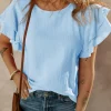 Sale Dear-Lover Crinkled Cotton Gauze Ruffle Sleeve Blouse Light Blue