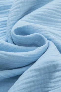 Sale Dear-Lover Crinkled Cotton Gauze Ruffle Sleeve Blouse Light Blue