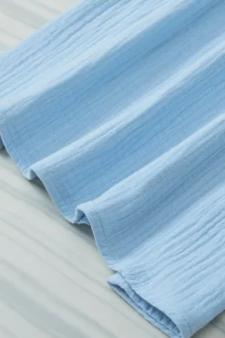 Sale Dear-Lover Crinkled Cotton Gauze Ruffle Sleeve Blouse Light Blue