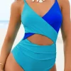 New Dear-Lover Crossover Colorblock Cutout One Piece Swimsuit Light Blue