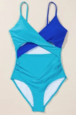New Dear-Lover Crossover Colorblock Cutout One Piece Swimsuit Light Blue