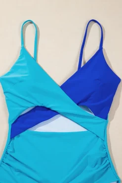 New Dear-Lover Crossover Colorblock Cutout One Piece Swimsuit Light Blue