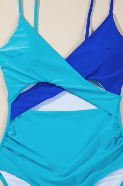 New Dear-Lover Crossover Colorblock Cutout One Piece Swimsuit Light Blue
