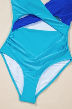 New Dear-Lover Crossover Colorblock Cutout One Piece Swimsuit Light Blue