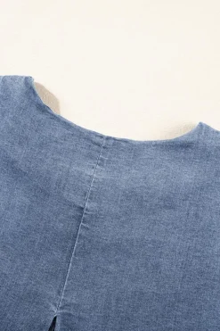 Clearance Dear-Lover Denim Cuffed Sleeve Tee Elastic Shorts Set Light Blue