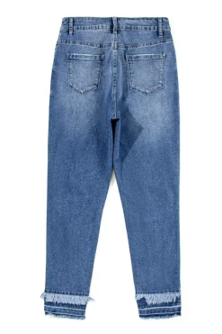 Clearance Dear-Lover Distressed Frayed Ankle Skinny Jeans Light Blue
