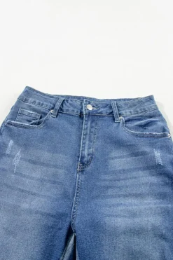 Clearance Dear-Lover Distressed Frayed Ankle Skinny Jeans Light Blue