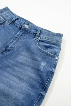 Clearance Dear-Lover Distressed Frayed Ankle Skinny Jeans Light Blue