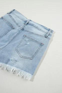 Sale Dear-Lover Distressed Ripped Raw Hem High Waist Denim Shorts Light Blue
