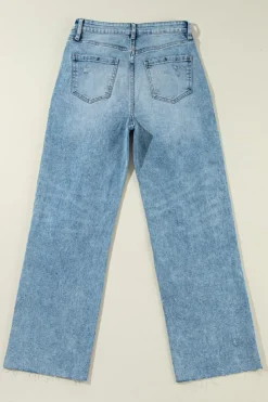 Clearance Dear-Lover Distressed Ripped Raw Hem Straight Jeans Light Blue