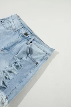 Sale Dear-Lover Distressed Ripped Raw Hem High Waist Denim Shorts Light Blue