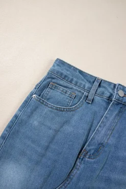 Best Dear-Lover Frayed Slit Asymmetric Denim Midi Skirt Light Blue