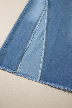 Best Dear-Lover Frayed Slit Asymmetric Denim Midi Skirt Light Blue