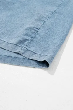 Sale Dear-Lover Frilled Short Sleeve Button Up Loose Denim Shirt Dress Light Blue