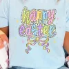 Sale Dear-Lover happy easter Bowknot Printed Crewneck T Shirt Light Blue